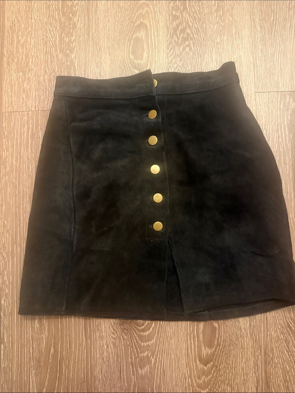 Understated Leather Black Suede Button-Front Mini Skirt